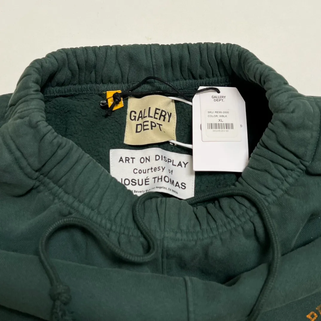 GALLERY DEPT. GD PROPERTY OF SWEATPANTS splashed ink, washed and distressed sweatpants, dark green S-XL, heavy wash and distressed, handmade acrylic splashed ink graffiti, perfect top restoration
